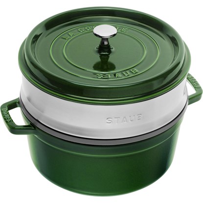 Hrnec STAUB kulatý 26 cm zelený s pařákem_1
