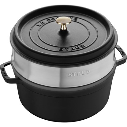 Hrnec STAUB kulatý 26 cm černý s pařákem_2