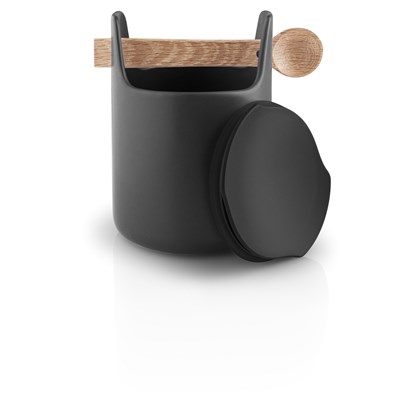 Dóza s dřevěnou lžičkou TOOLBOX, černá - 15 cm_0