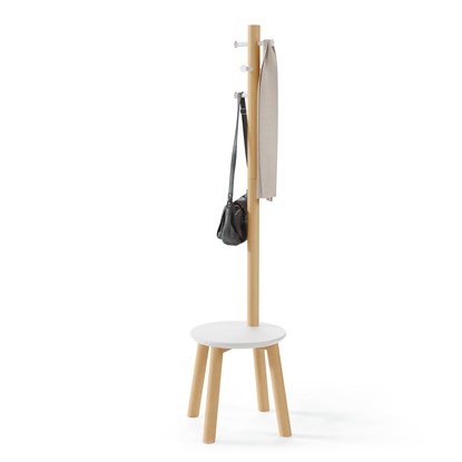 Věšák se stoličkou PILLAR 167x50 cm bílá/přírodní_0