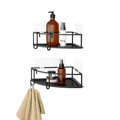 Kovový košík do sprchy rohový CUBIKO SET/2ks černý_0