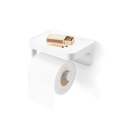 Nástěnný držák na toaletní papír s poličkou FLEX ADHESIVE bílý_0