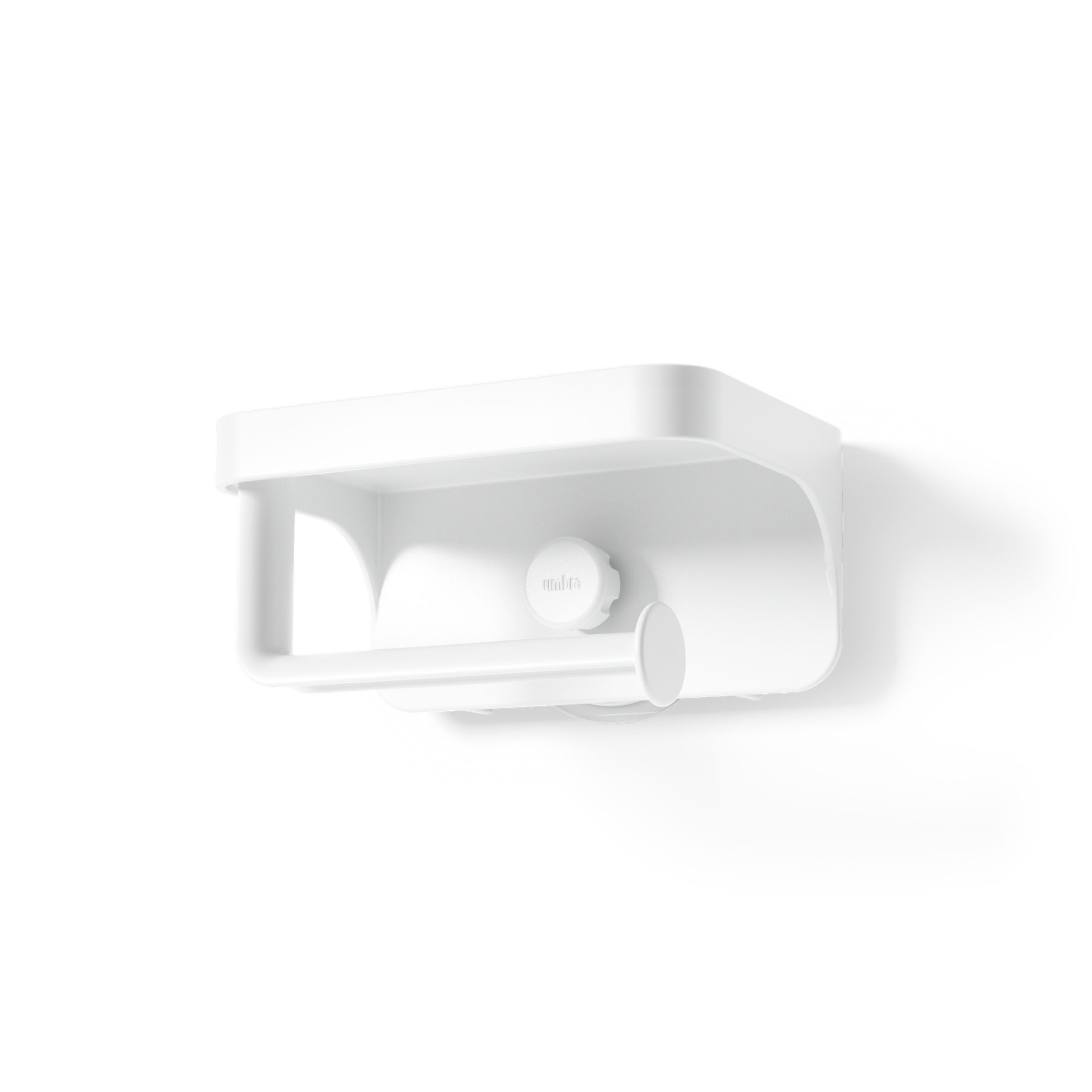 Nástěnný držák na toaletní papír s poličkou FLEX ADHESIVE bílý_4