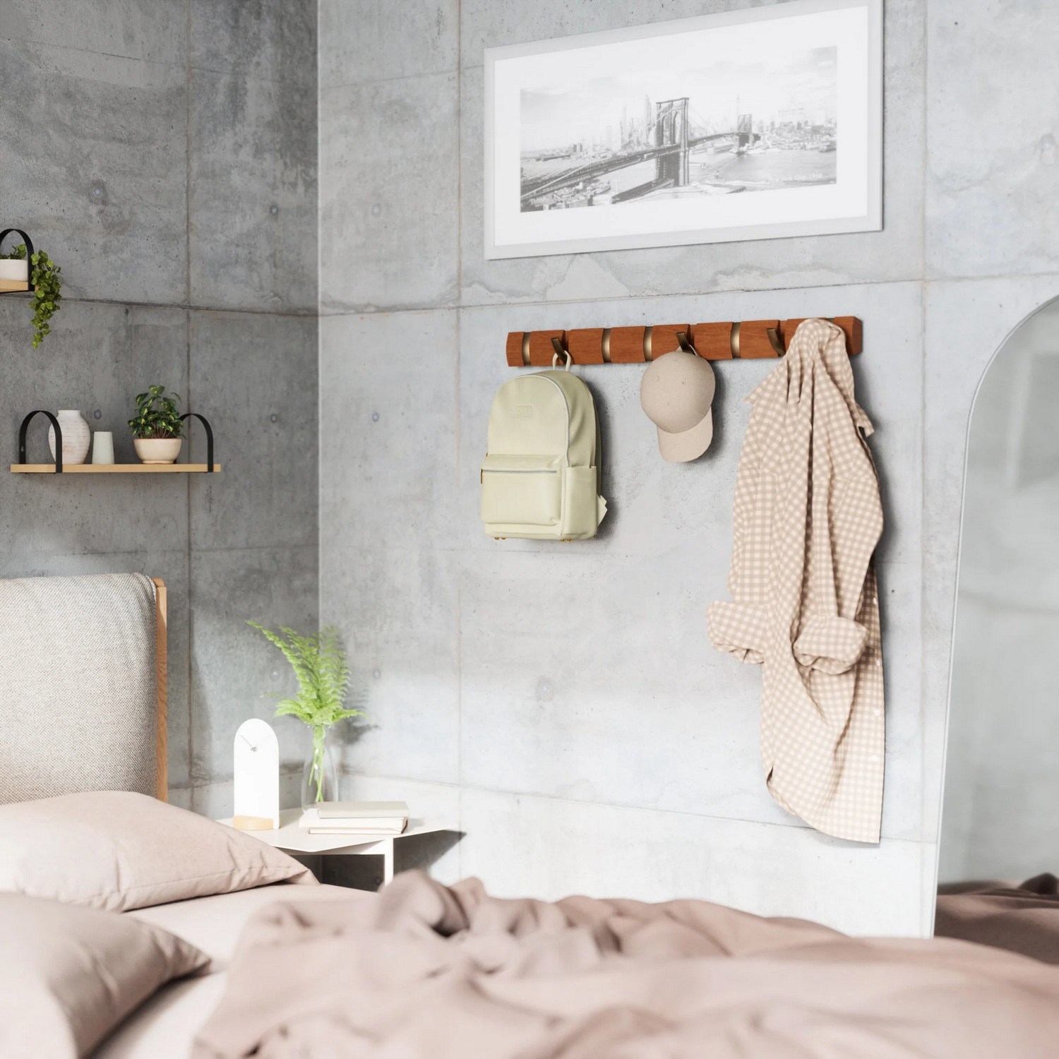 Věšák na zeď FLIP 8 háčků light walnut, warm gold_1