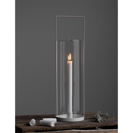 Skleněná lucerna v kovovém stojanu KVARNVIK L 15x50cm bílá_2