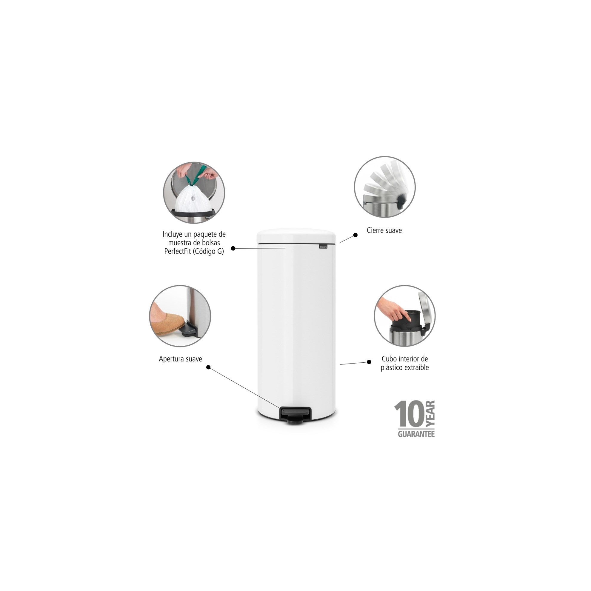 Pedálový odpadkový koš Brabantia NEW ICON 30l bílý_4