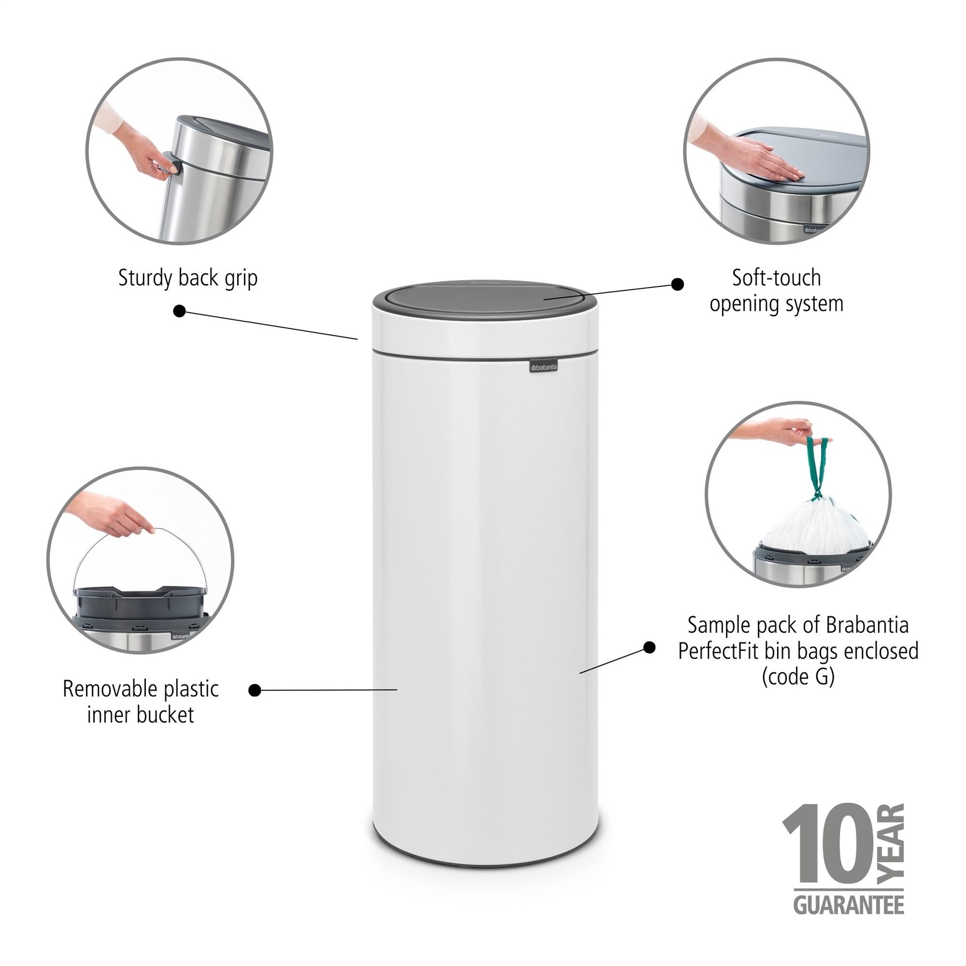 Odpadkový koš Brabantia TOUCH BIN NEW 30l bílý_3