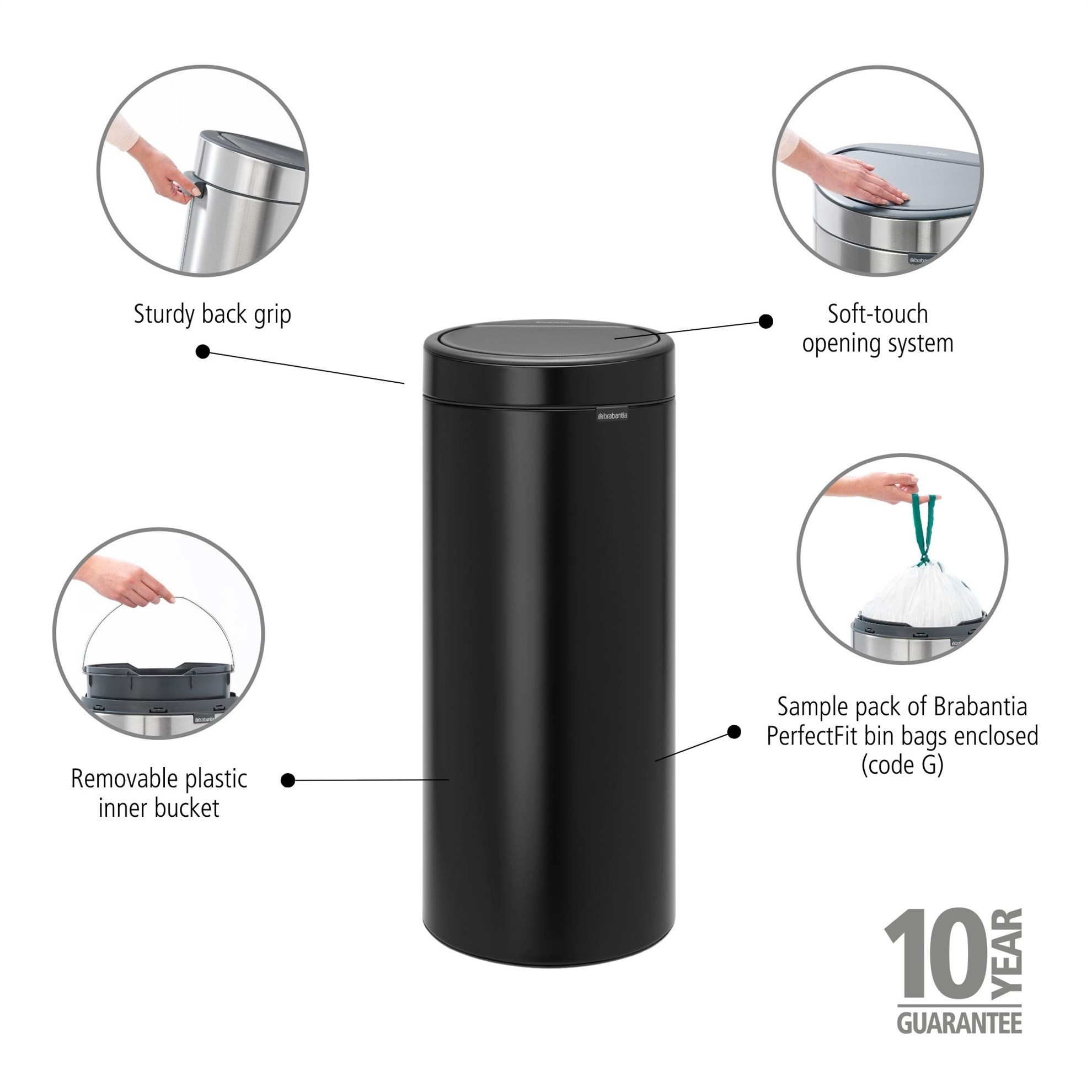 Odpadkový koš Brabantia TOUCH BIN NEW 30l černý_3