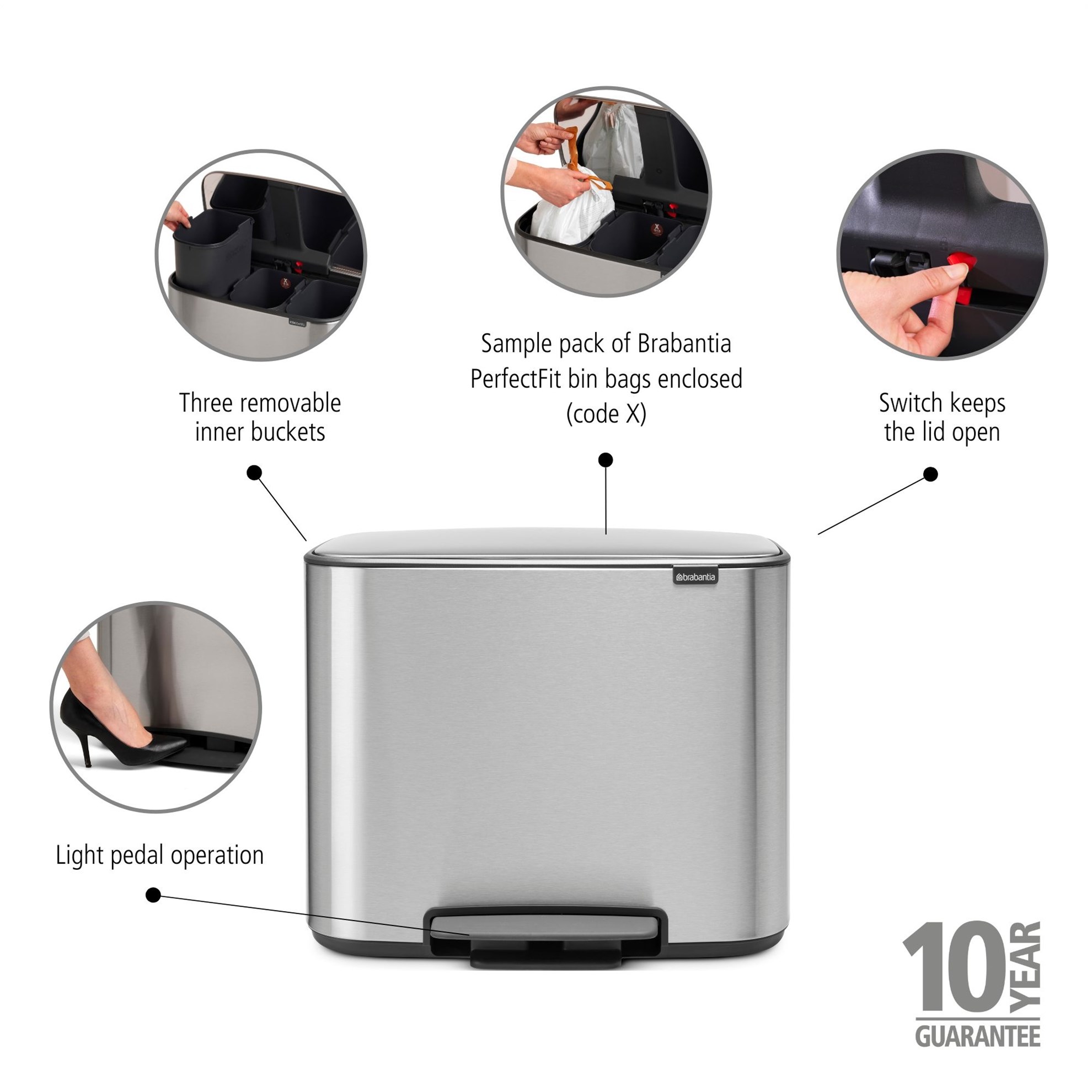Pedálový odpadkový koš Brabantia BO 3x11l matný nerez_8