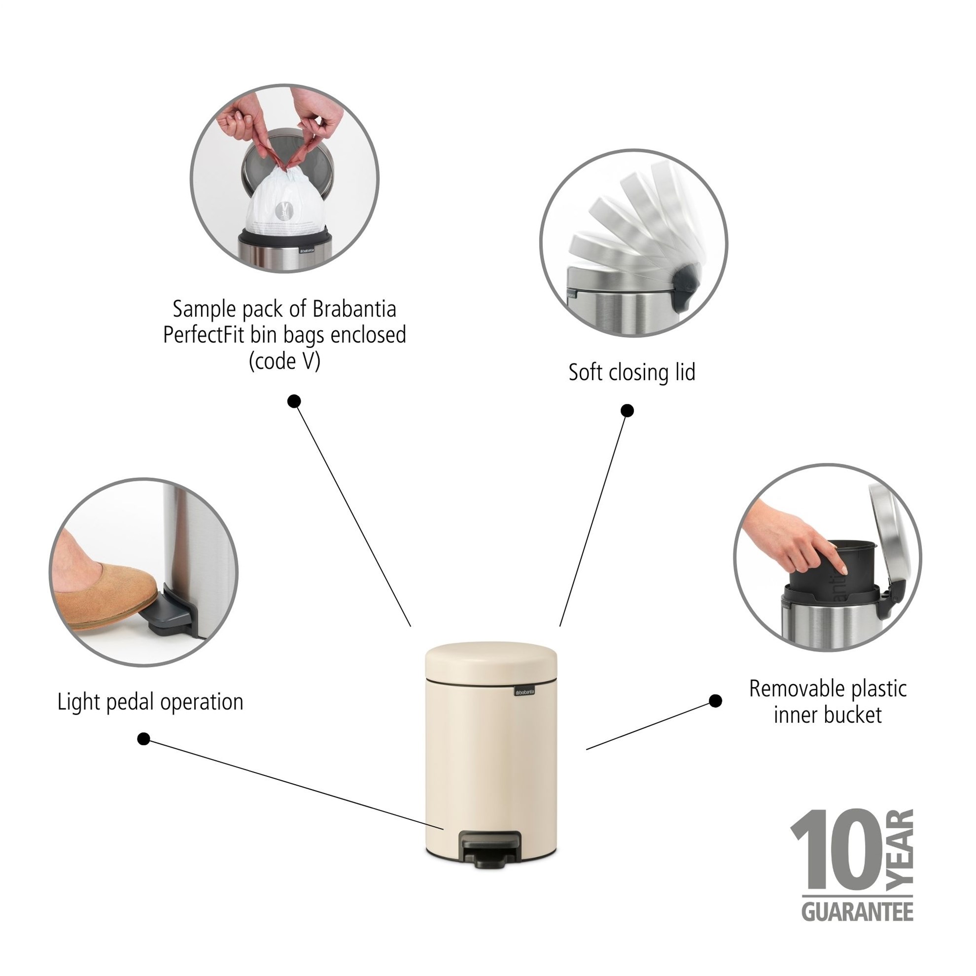 Pedálový odpadkový koš Brabantia NEW ICON 3l béžový_4