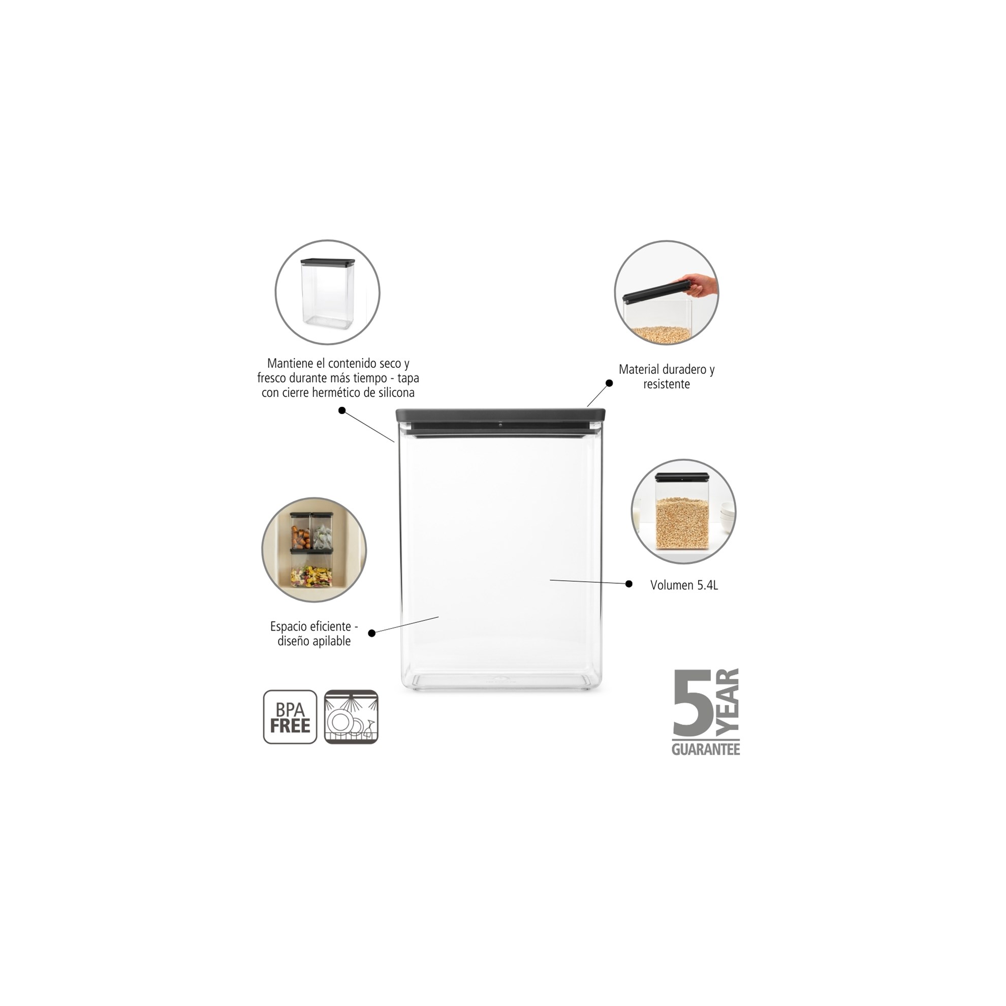 Plastová dóza Brabantia SQUARE 5,4l tmavě šedá_5