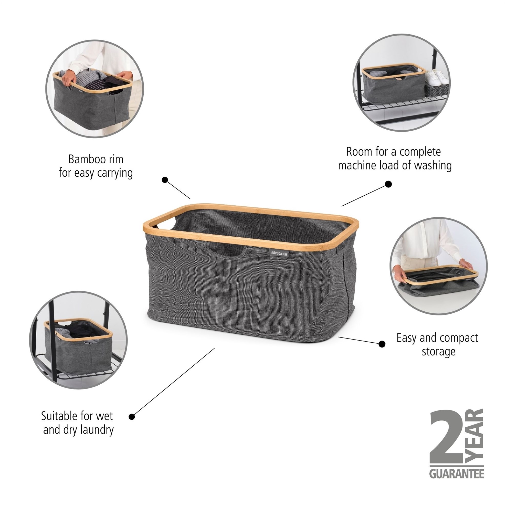 Skládací koš na prádlo/úložný box Brabantia 40l černý_2