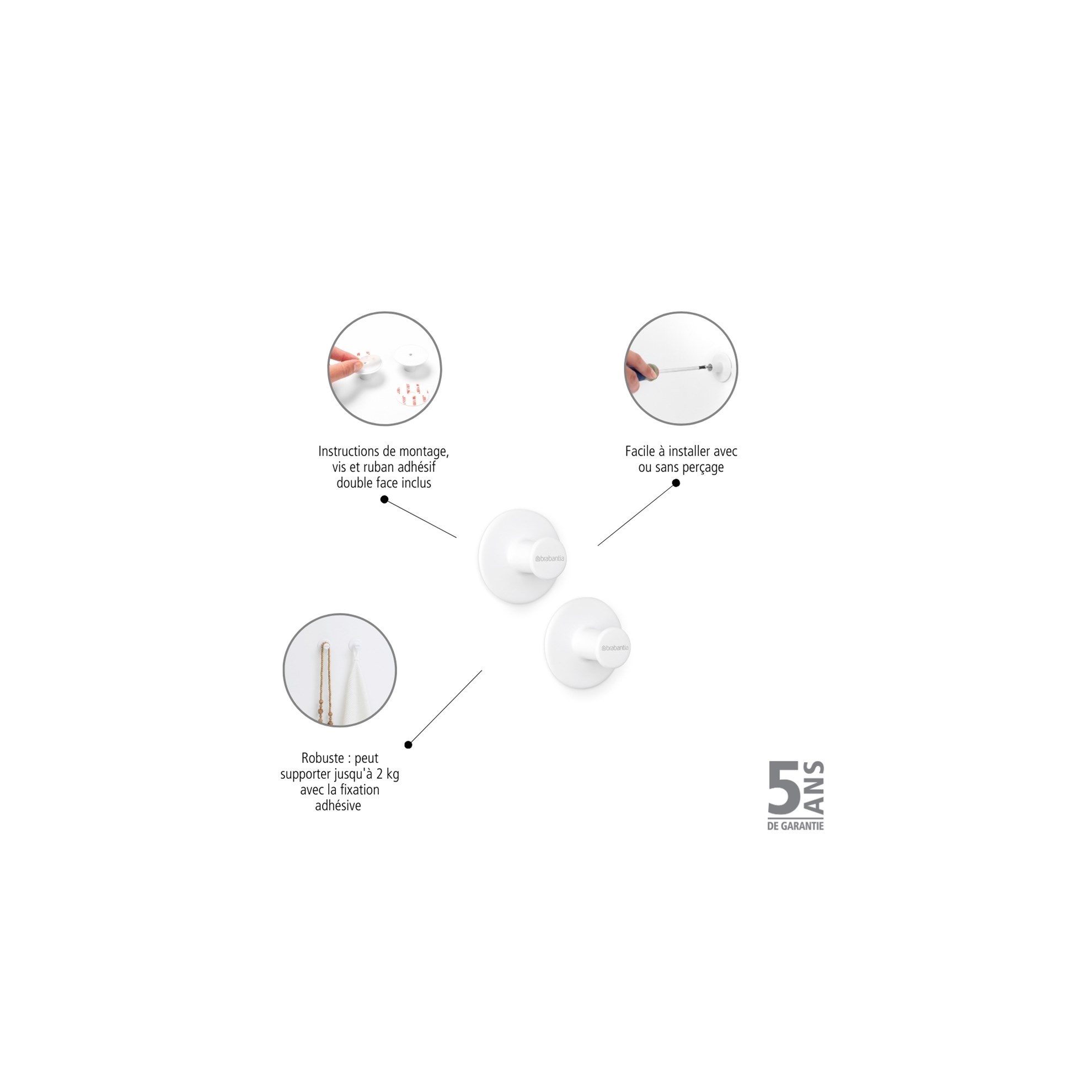 Nástěnné háčky Brabantia RENEW SET/2ks bílé_2