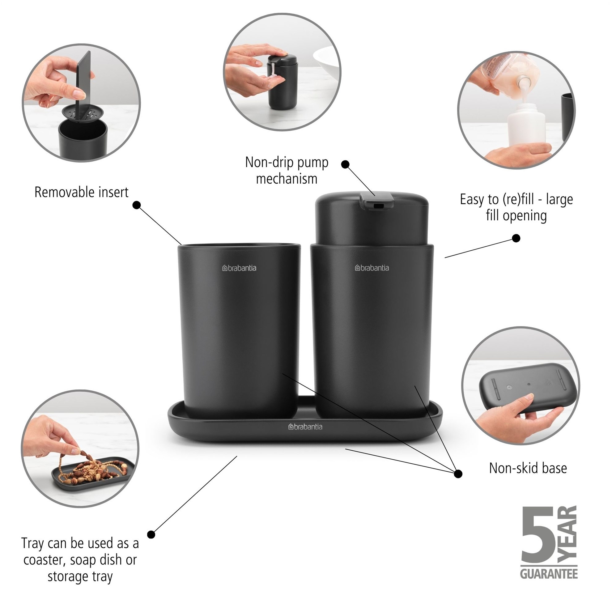 Koupelnová sada Brabantia RENEW SET/3ks tmavě šedá_5