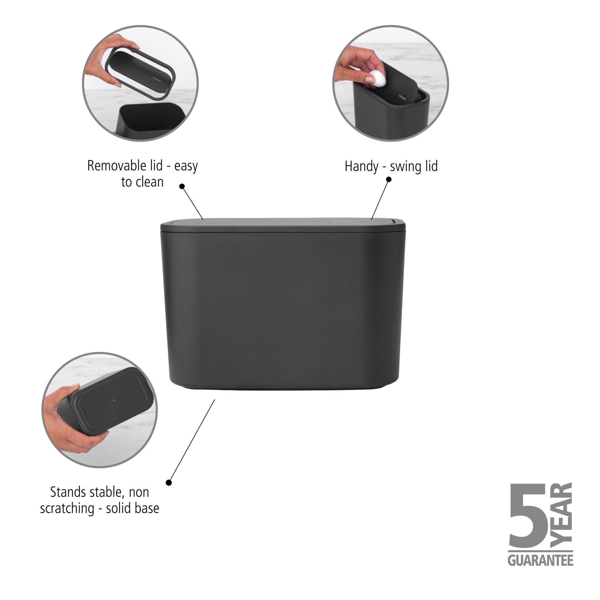 Mini odpadkový koš Brabantia MINDSET 15x8,5cm tmavě šedý_1