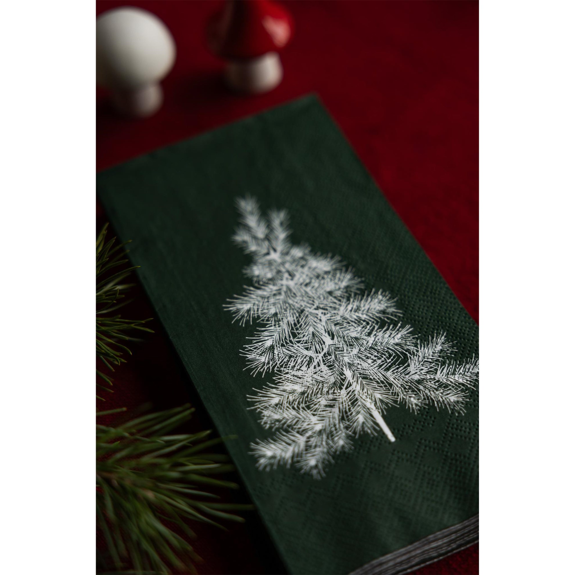 Papírové ubrousky JULGRAN 11x21cm 16ks zelené/dekor stromek_0