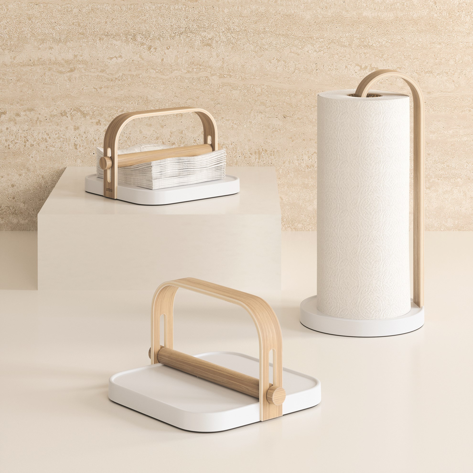 Stojan na ubrousky Umbra BELLWOOD bílý/přírodní_6