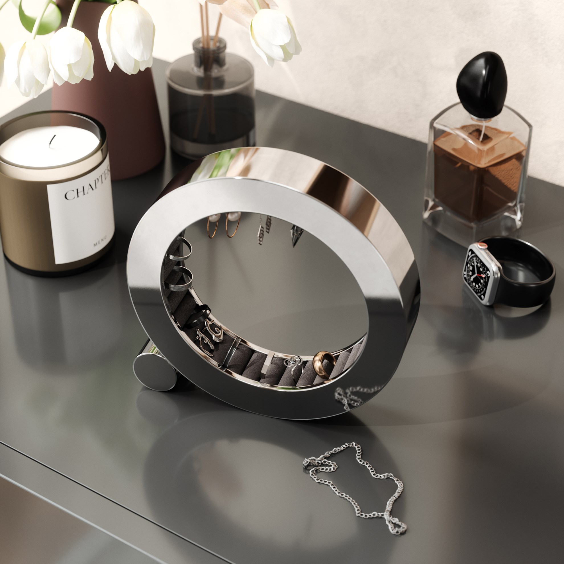 Kruhová šperkovnice na prstýnky Umbra FERRIS chrom_4