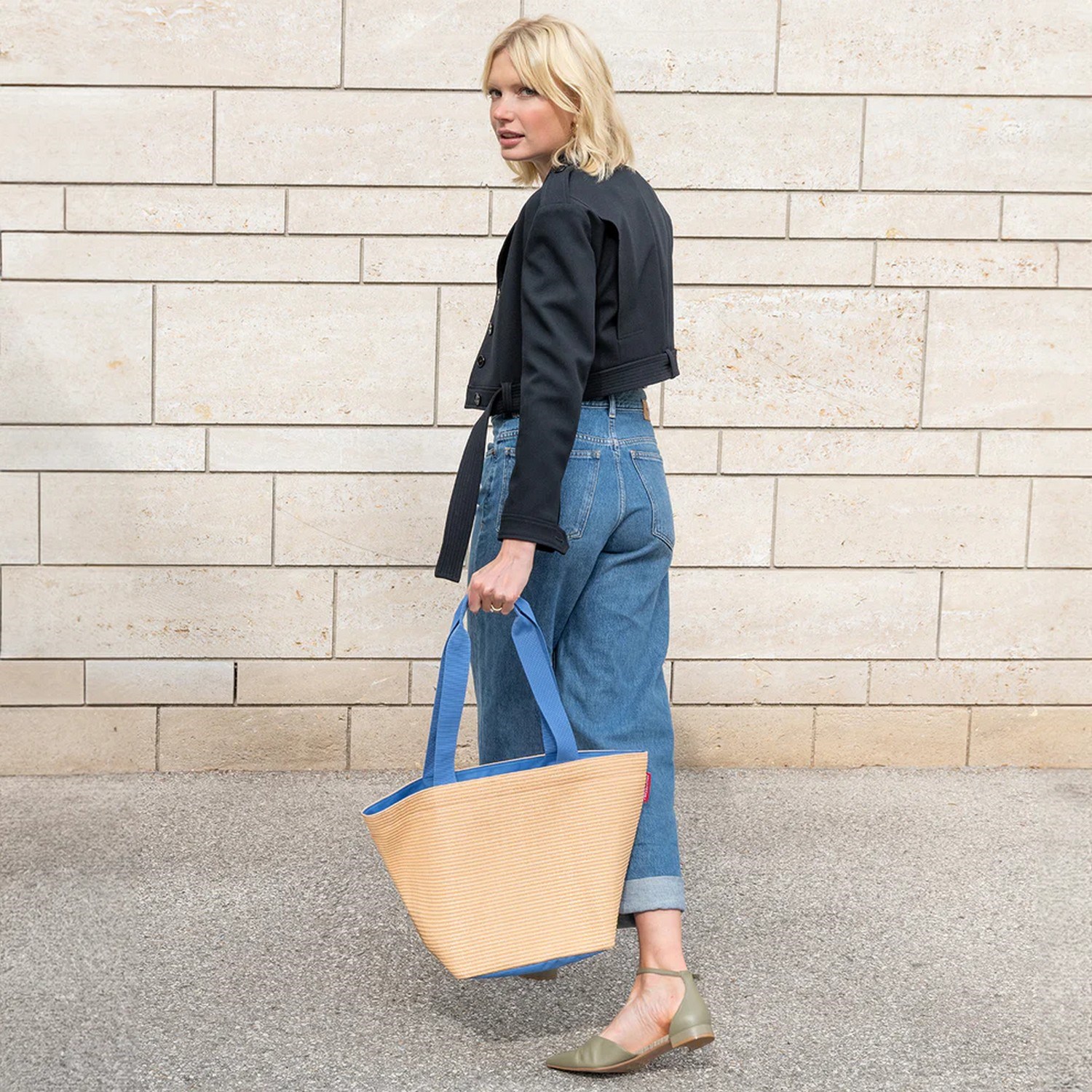 Taška přes rameno Reisenthel Shopper M raffia blue_0