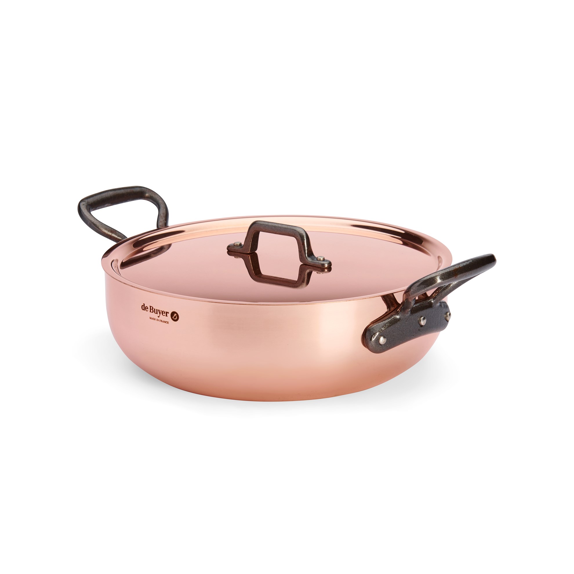 Měděný hrnec s poklicí de Buyer PRIMA MATERA P.28cm 4,9l tmavá rukojeť_1