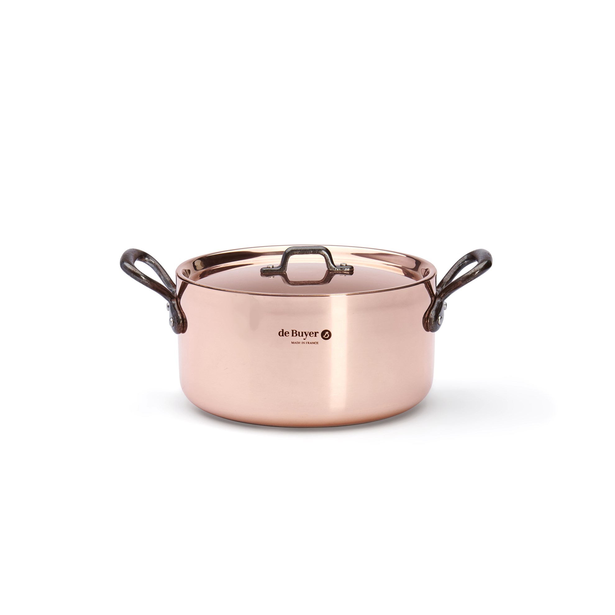 Měděný hrnec s poklicí de Buyer PRIMA MATERA P.20cm 3,3l tmavá rukojeť_2