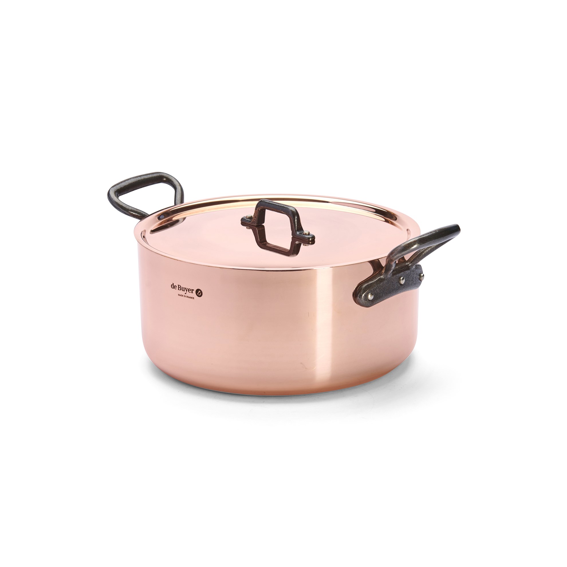 Měděný hrnec s poklicí de Buyer PRIMA MATERA P.28cm 8l tmavá rukojeť_1