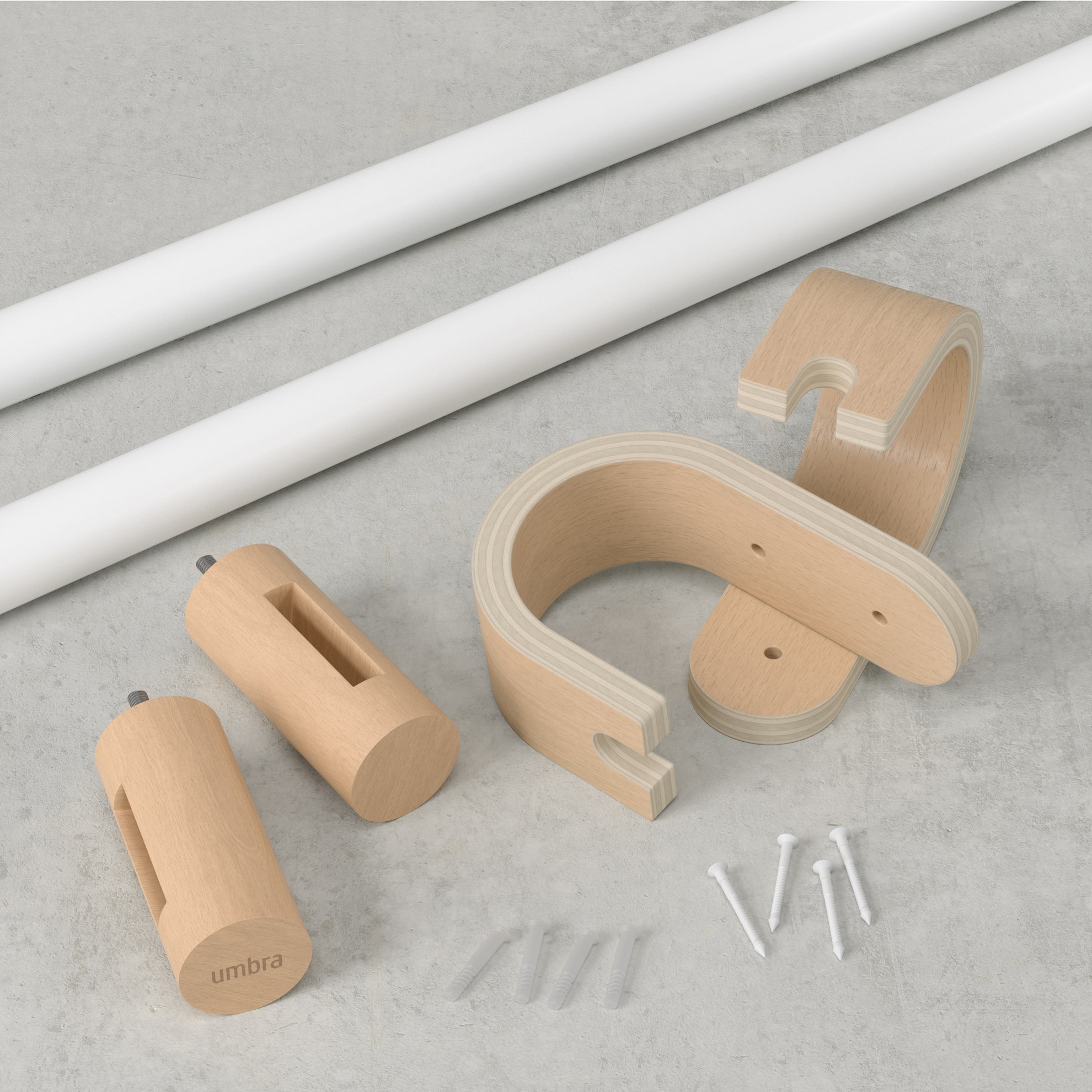 Garnýž Umbra BELLWOOD s dřevěnými koncovkami 107-305 cm bílá/přírodní_0