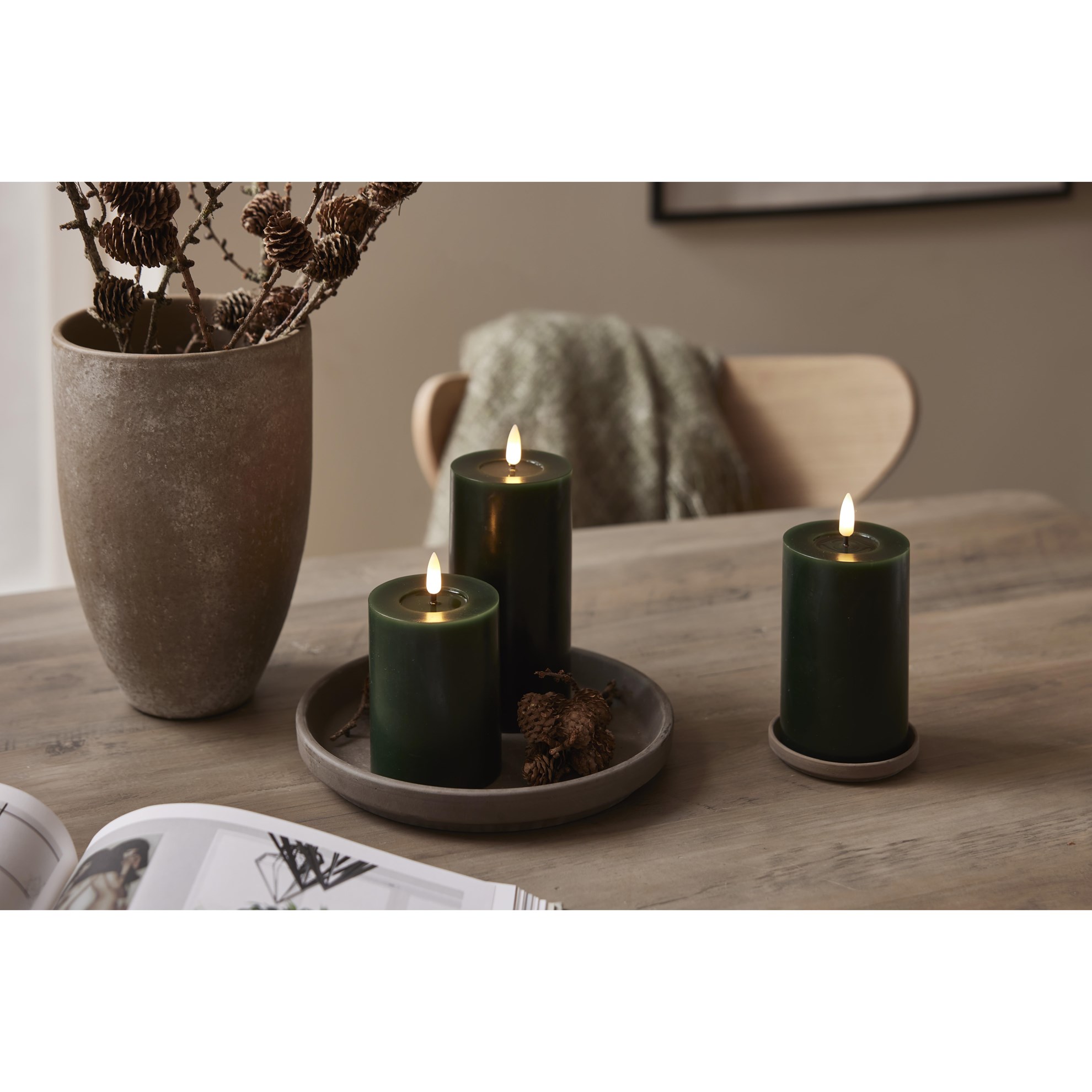 LED parafínová svíčka FLAMME 7,5x10 cm, s časovačem, zelená_2