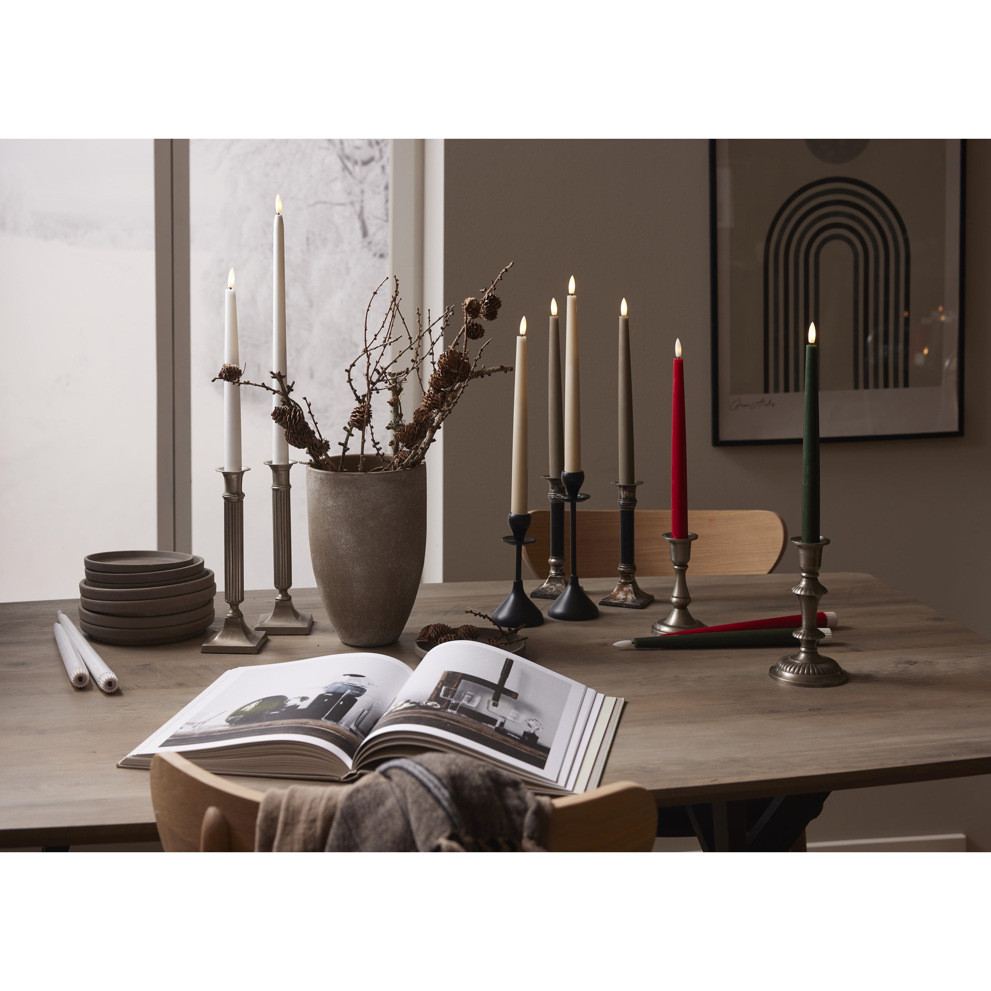 2x LED dlouhá svíčka FLAMME s dálkovým ovládání, 28,5cm, béžová_2