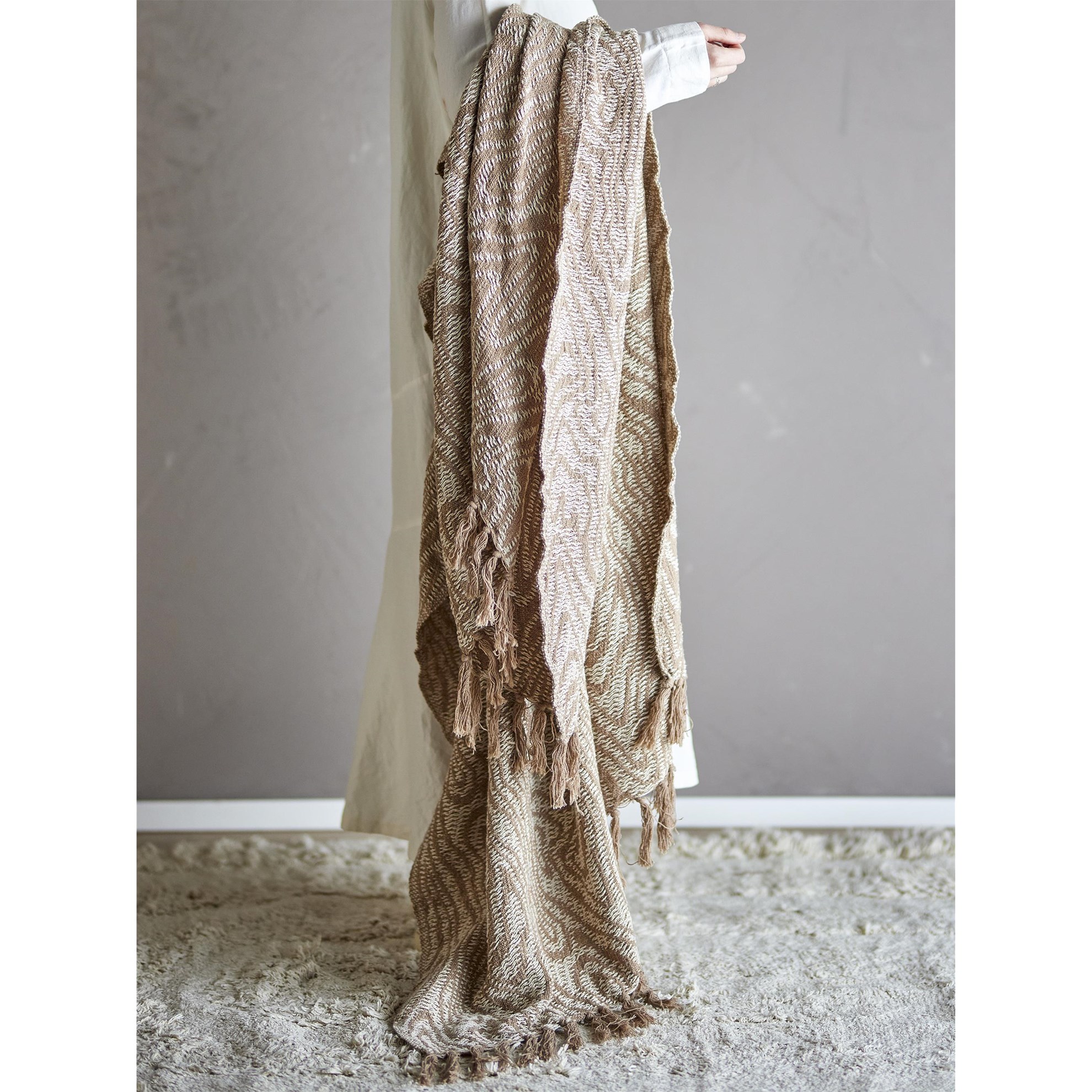 Pléd z recyklované bavlny OKAPI 160x130cm sv.hnědý_2