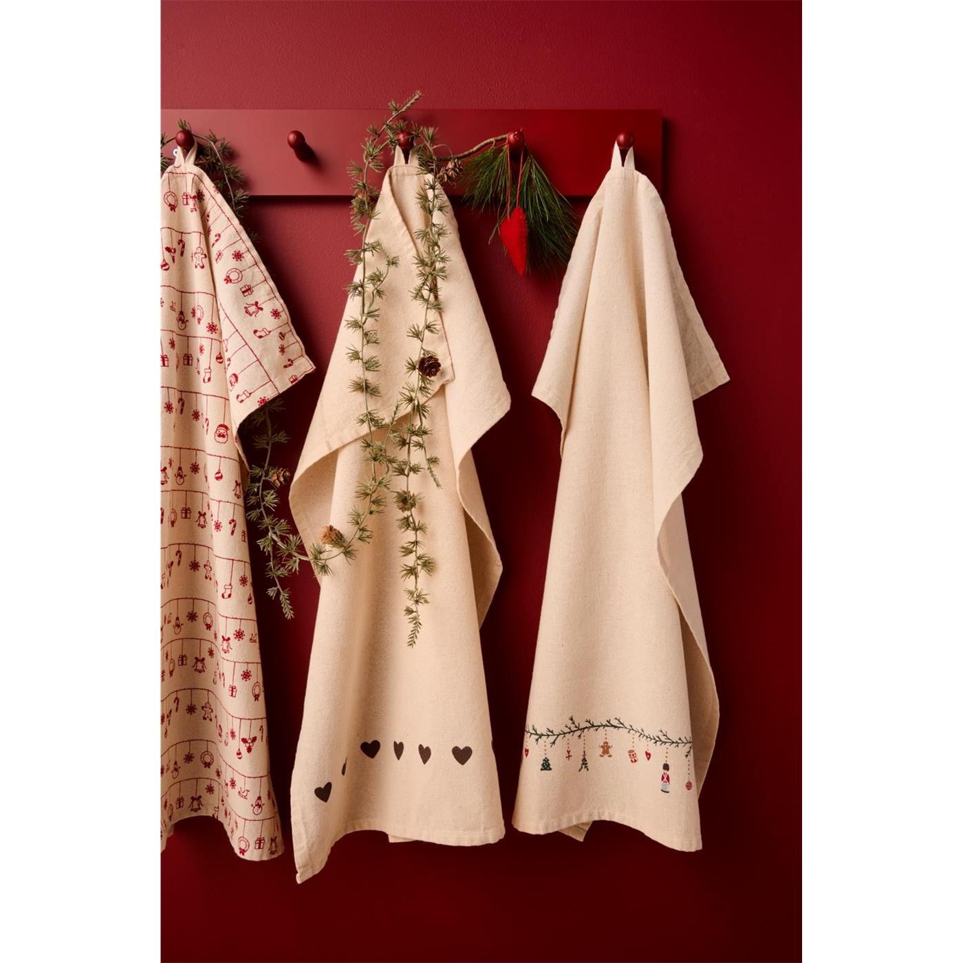 Kuchyňská utěrka Johanne Ib Laursen 70x50 cm přírodní s hnědými srdíčky_2