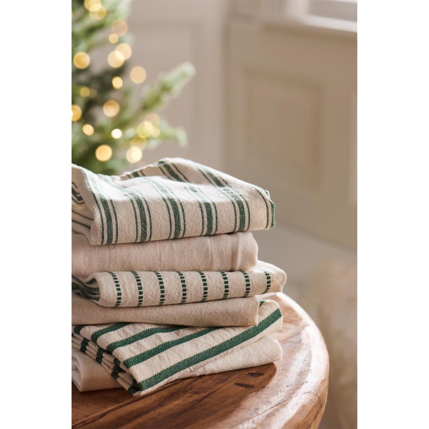 Kuchyňská utěrka Orla Ib Laursen 70x50 cm přírodní se zelenými tkanými pruhy_0