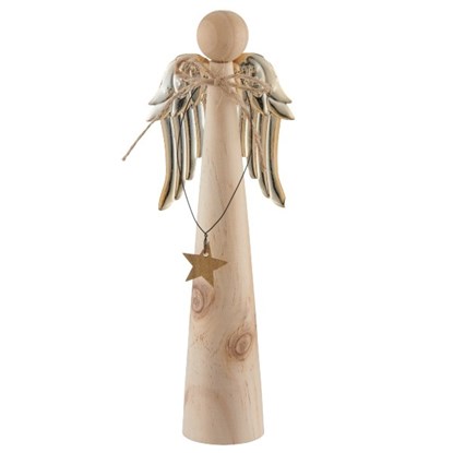 Dřevěný anděl s kovovými křídly V.21cm přírodní_0