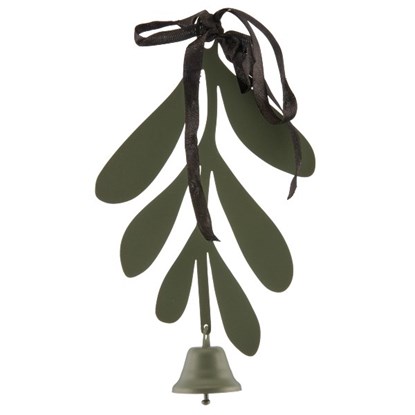 Kovové jmelí na zavěšení se zvonečkem 12x22cm, šedozelené_0
