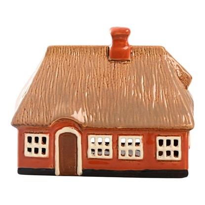 Keramický domek / svícen pro čaj. svíčku V.11x14x8 cm, červený_0