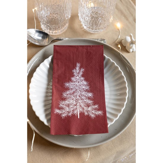 Papírové ubrousky JULGRAN 11x21cm 16ks červené/dekor větvičky_1