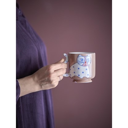 Kameninové hrnky MISSY s motivem kočky, sv. hnědá, SET/4ks_3