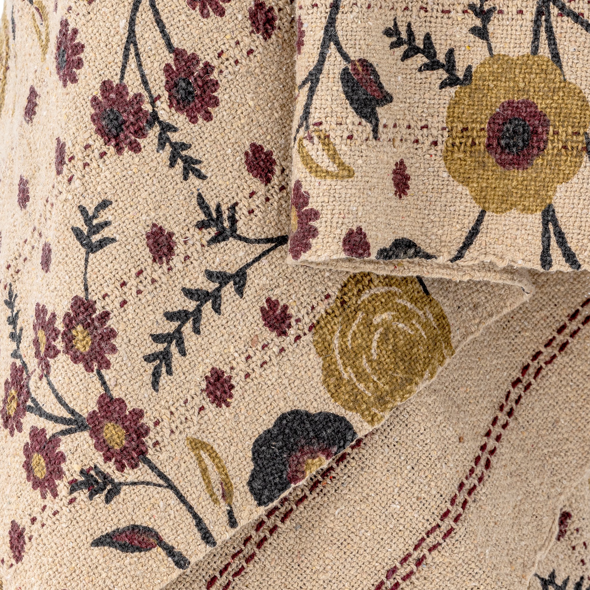 Pléd z recyklované bavlny EYDIS 160x130 cm přírodní s květinami_1