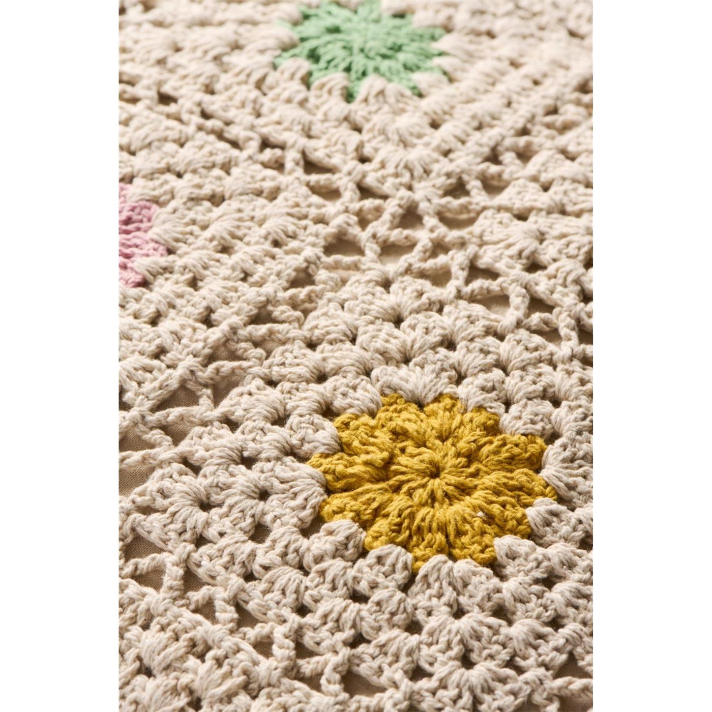 Háčkovaný povlak na polštář Ib Laursen přírodní s vícebarevnými květy_1