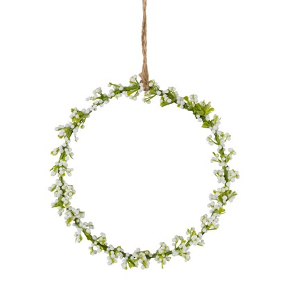 Umělá závěsná bylinková dekorace kruh 11x11x1 cm, bílá_0